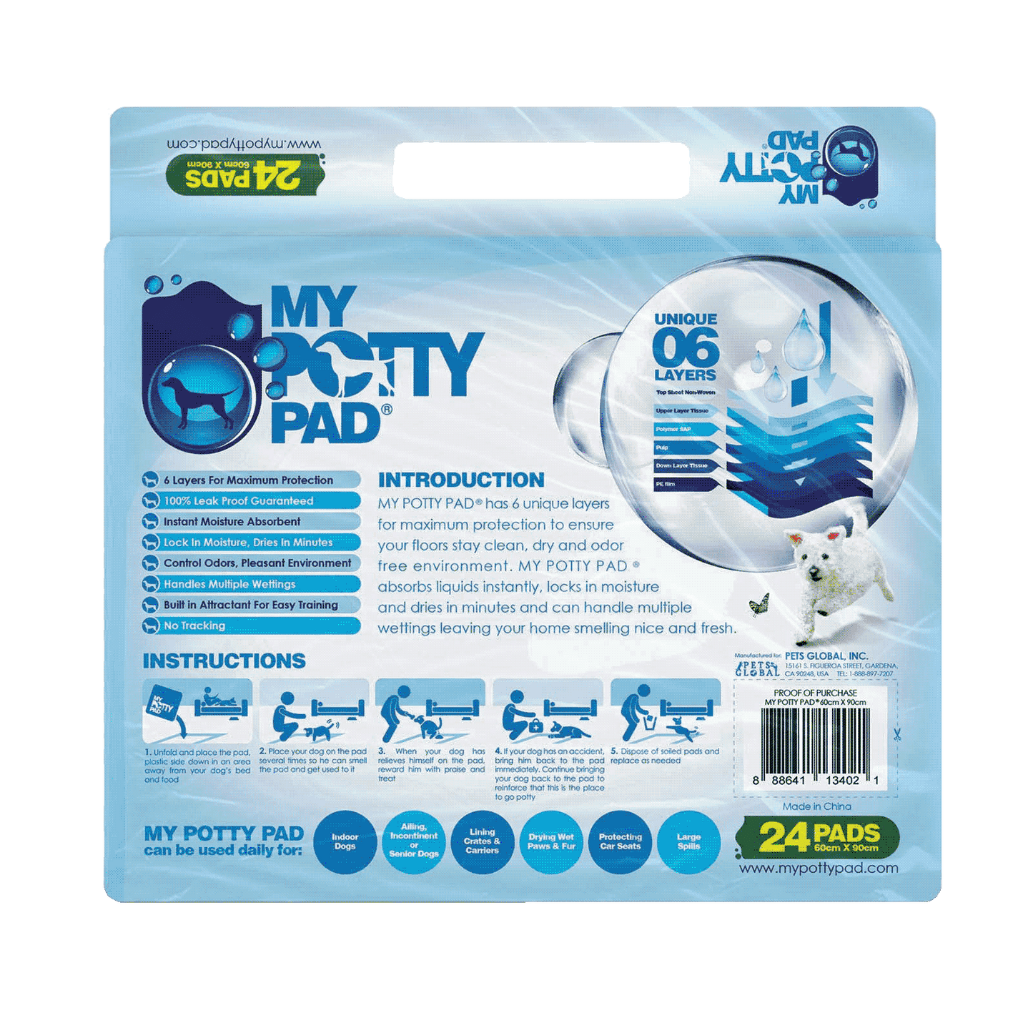 My Potty Pad 寵物強力吸水抗菌尿墊 24片 (60X90cm)-3呎