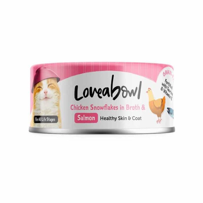 Loveabowl囍碗 無穀物貓罐頭 - 亮毛嫩雞三文魚肉湯 70g